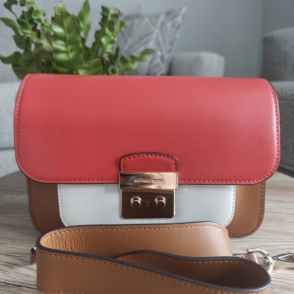 Michael Kors Red and Tan Crossbody Bag